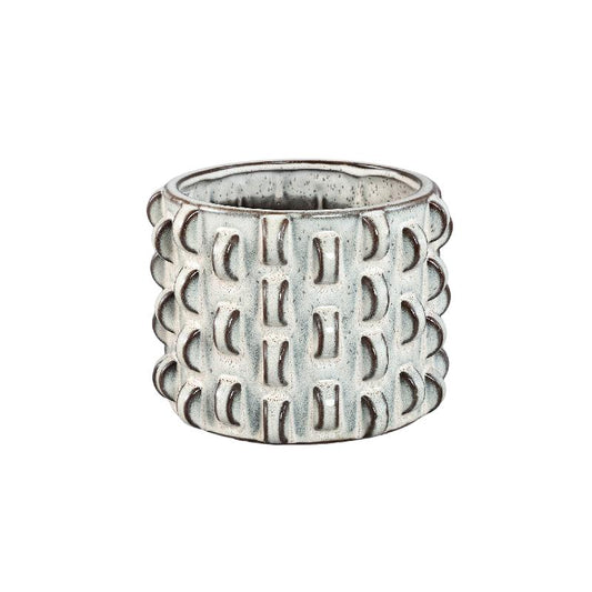 Robben Witte Keramische Ronde Pot 3D Patroon M – Set van 2 18.5x24.5x24.5 cm