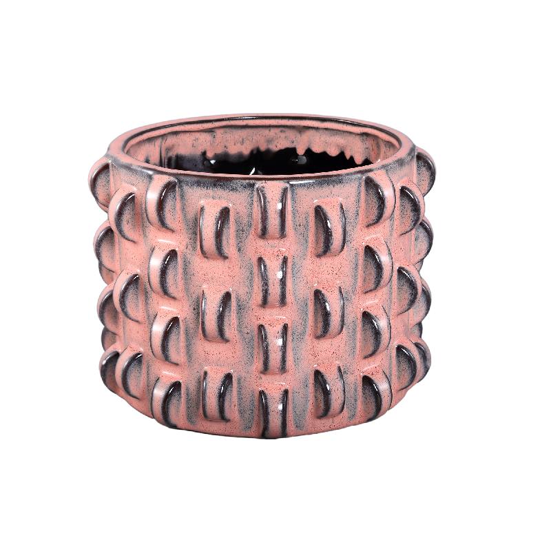 Robben Roze Keramische Ronde Pot met 3D Patroon L 20x30x30 cm