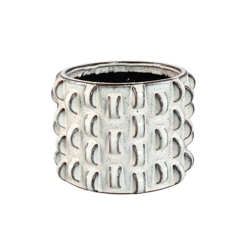 Robben Witte Keramische Ronde Pot Met 3D-Patroon L 20x30x30 cm