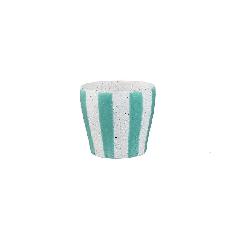 Shaen Mint Groen Keramische Ronde Pot Gestreept M - Set van 8 13x13.5x13.5 cm