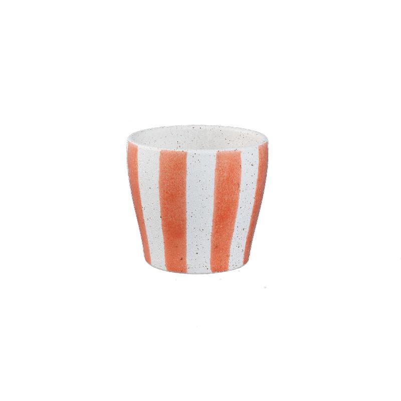 Shaen Oranje Keramische Ronde Pot Met Strepen Set Van 8 Stuks M 13x13.5x13.5 cm