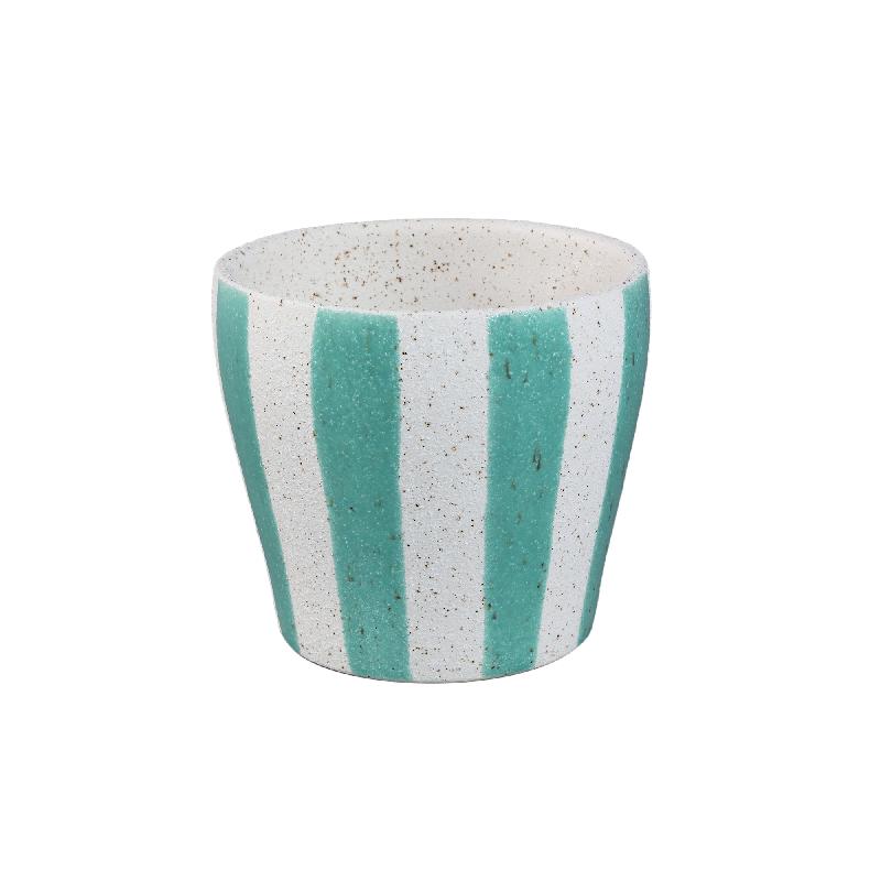 Shaen Mint Green Keramische Ronde Gestreepte Pot L - Set van 8 Stuks 15x16x16 cm