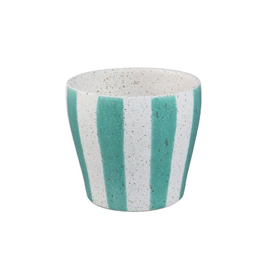 Shaen Mint Green Keramische Ronde Gestreepte Pot L - Set van 8 Stuks 15x16x16 cm