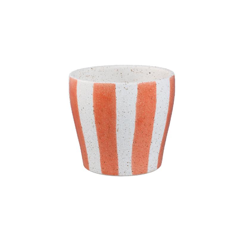 Shaen Oranje Keramische Ronde Gestreepte Pot L - Set van 8 Stuks 15x16x16 cm