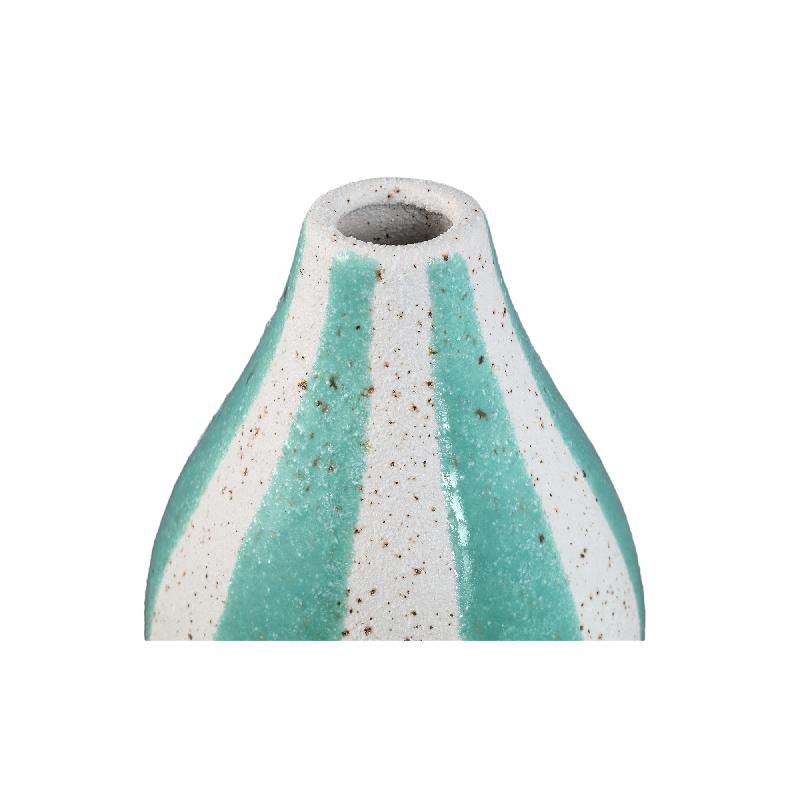 Shaen Mint Groen Keramische Ronde Gestreepte Vaas – Set van 8 11.5x13x13 cm