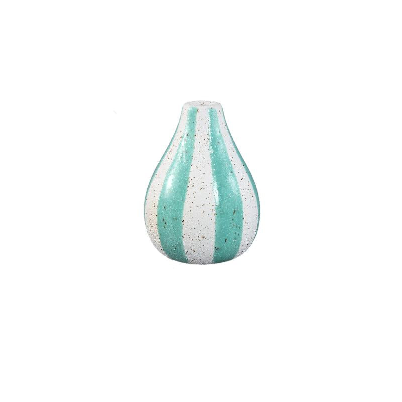 Shaen Mint Groen Keramische Ronde Gestreepte Vaas – Set van 8 11.5x13x13 cm