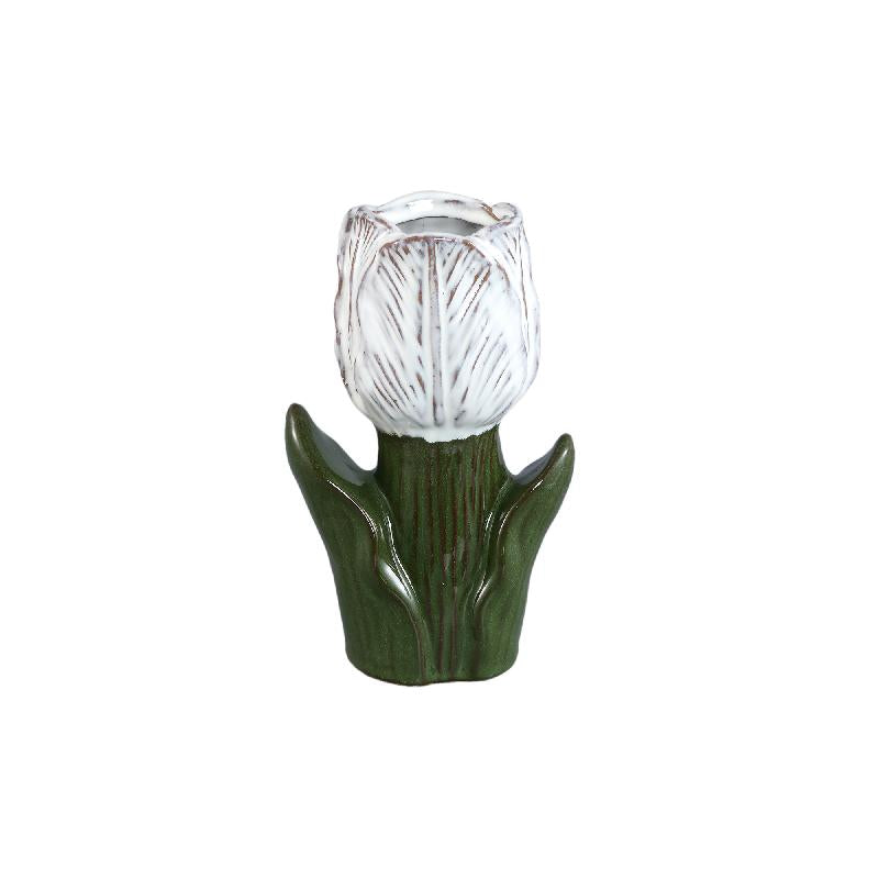 Vedia Witte Keramische Tulp Vaas Hoog - Set van 6 Stuks 22.5x14x10 cm