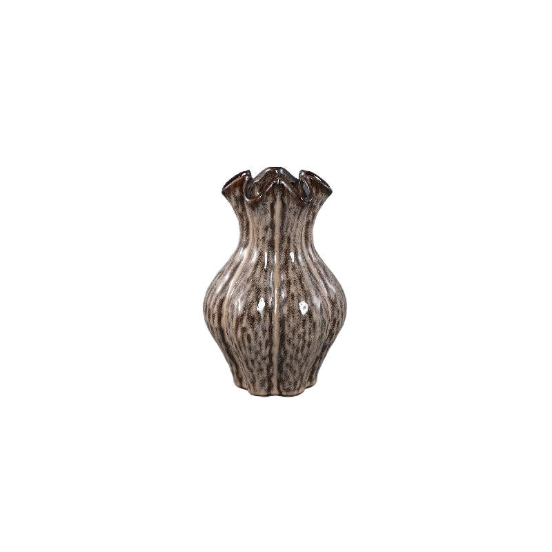 Divian Lichtbruin Keramische Golfvormige Vaas S - Set van 4 23x15x15 cm