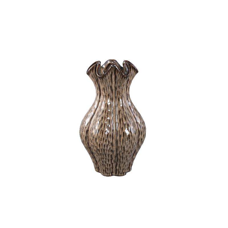 Divian Lichtbruin Keramische Golvende Vaas M - Set van 2 30.5x19x19 cm
