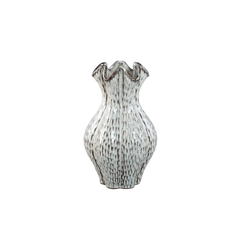 Divian Witte Keramische Golvende Vaas M - Set van 2 Stuks 30.5x19x19 cm