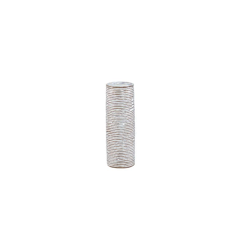 Mayron Witte Keramische Ronde Vaas Lijnenpatroon S Set van 12 Stuks 15x5x5 cm