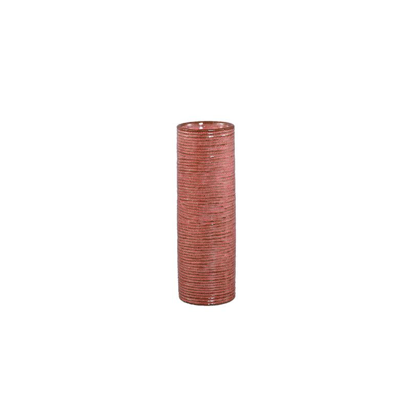 Mayron Roze Keramische Ronde Vaas Lijnmotief M Set van 12 Stuks 20x6.5x6.5 cm