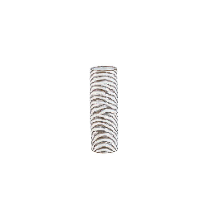 Mayron Witte Keramische Ronde Vaas Lijnenpatroon M Set van 12 Stuks 20x6.5x6.5 cm