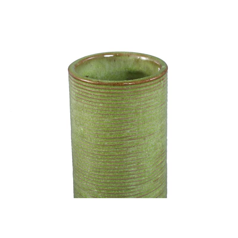 Mayron Groene Keramische Ronde Vaas Lijnenpatroon L - Set van 6 27.5x8x8 cm