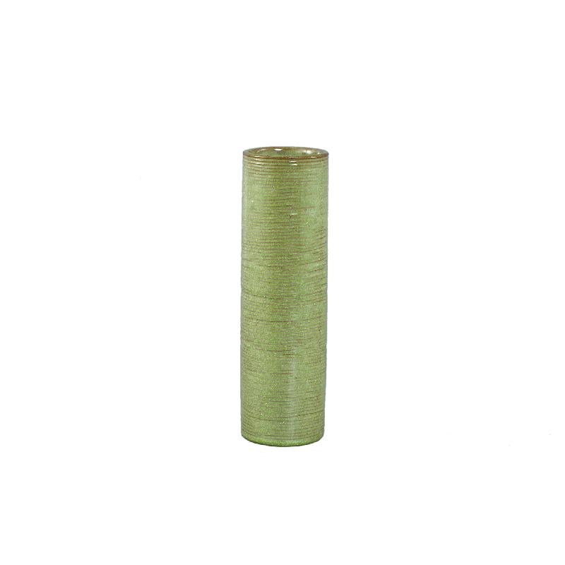 Mayron Groene Keramische Ronde Vaas Lijnenpatroon L - Set van 6 27.5x8x8 cm