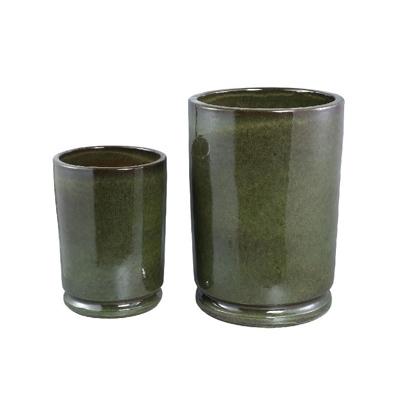 Madsen Donkergroen Keramische Cilinder Pot Set van 2 High 65x45x45 cm