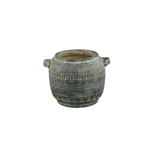 Deoni Antraciet Cement Pot Met Snijwerk Set Van 4 Stuks 18x24x20 cm
