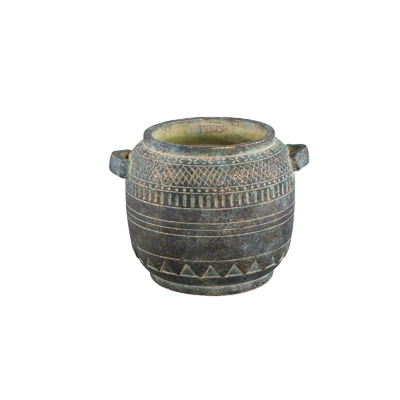 Deoni Antraciet Cement Pot Met Carving Set Van 2 Stuks M 22x29x24 cm