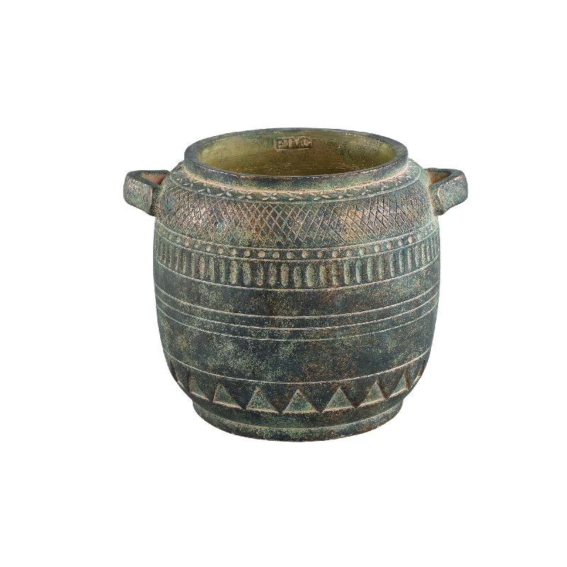 Deoni Antraciet Cement Pot Met Gravering L 26x34x28 cm