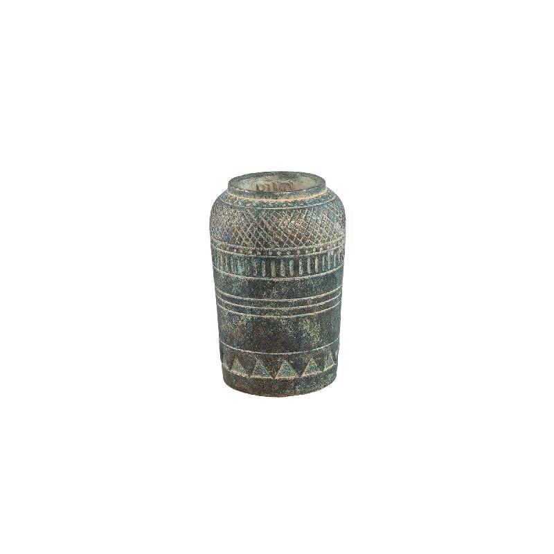 Deoni Antraciet Cement Farmer Pot Met Carving S - Set van 12 19x12x12 cm