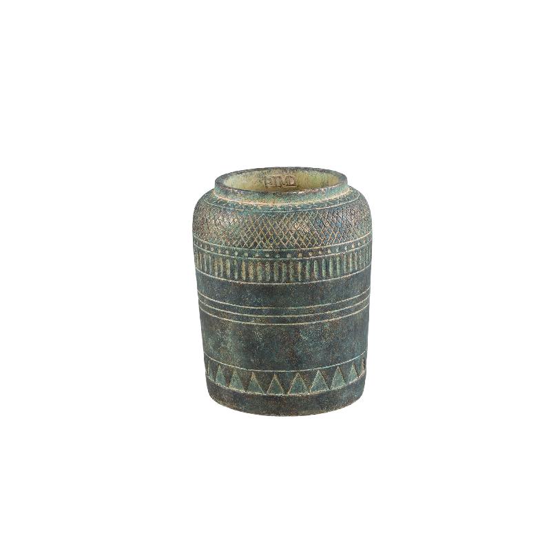 Deoni Antraciet Cement Farmer Pot Met Snijwerk M - Set Van 4 Stuks 24x19x19 cm