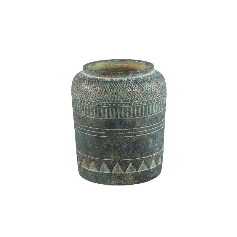 Deoni Antraciet Cement Farmer Pot Met Carving L 30x25x25 cm