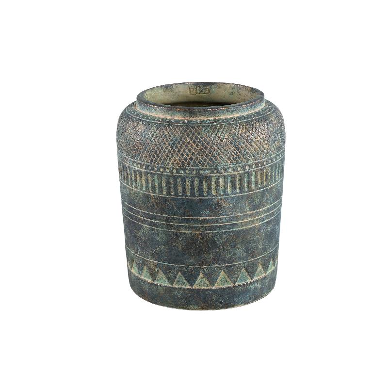 Deoni Antraciet Cement Farmer Pot Met Houtsnijwerk XL 35x29x29 cm