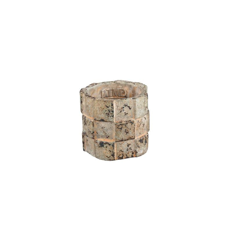 Josalin Beige Cement Pot Blokpatroon Rond S - Set van 12 Stuks 8x9x9 cm