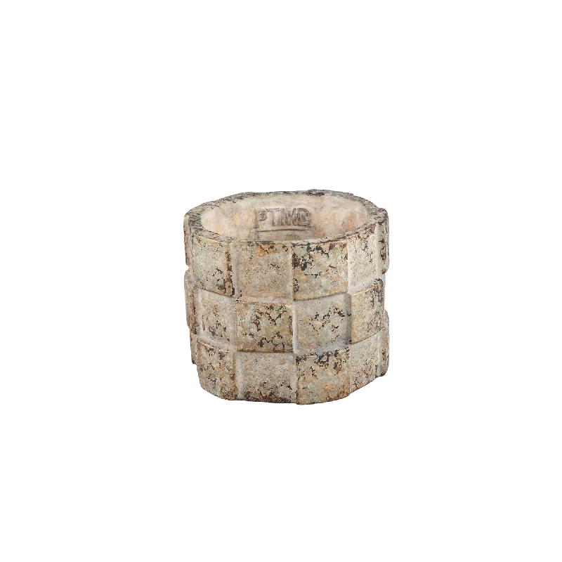 Josalin Beige Cement Pot Blokpatroon Rond M - Set van 12 9.5x12x12 cm