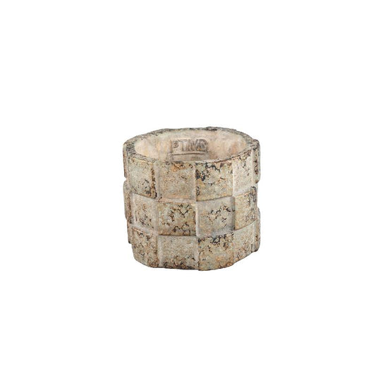 Josalin Beige Cement Pot Blokpatroon Rond M - Set van 12 9.5x12x12 cm