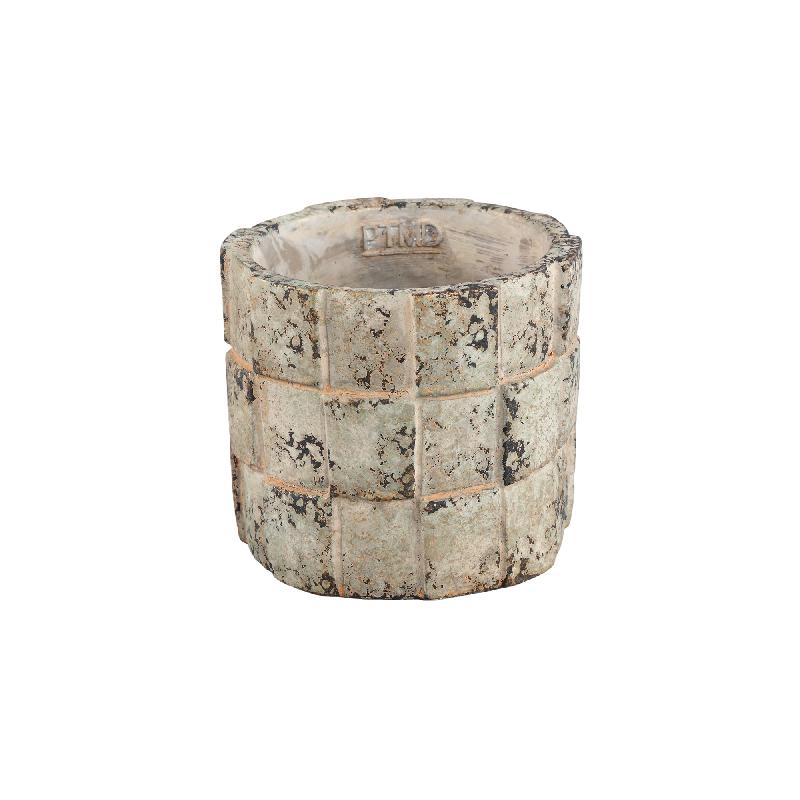 Josalin Beige Cement Pot Blokpatroon Rond L - Set van 12 13x15x15 cm