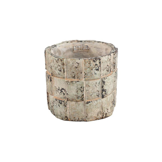 Josalin Beige Cement Pot Blokpatroon Rond L - Set van 12 13x15x15 cm