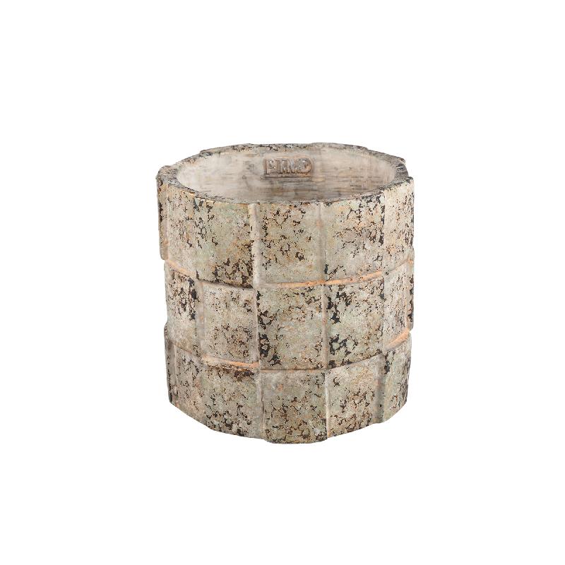 Josalin Beige Cementpot Blokpatroon Rond Set van 8 Stuks XL 17x18x18 cm