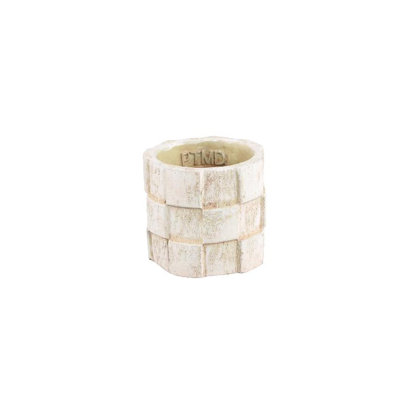 Josalin Crème Cement Pot Blokpatroon Rond S - Set van 12 8x9x9 cm