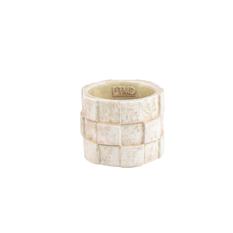 Josalin Crème Cement Pot Blokpatroon Rond M - Set van 12 9.5x12x12 cm