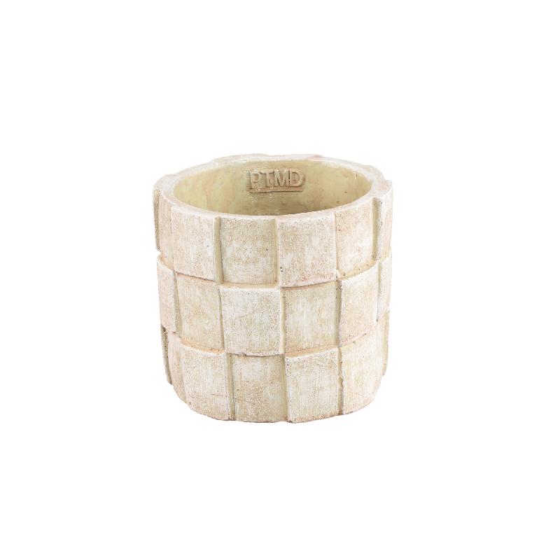 Josalin Crème Keramische Pot Blokpatroon Rond L - Set van 12 13x15x15 cm