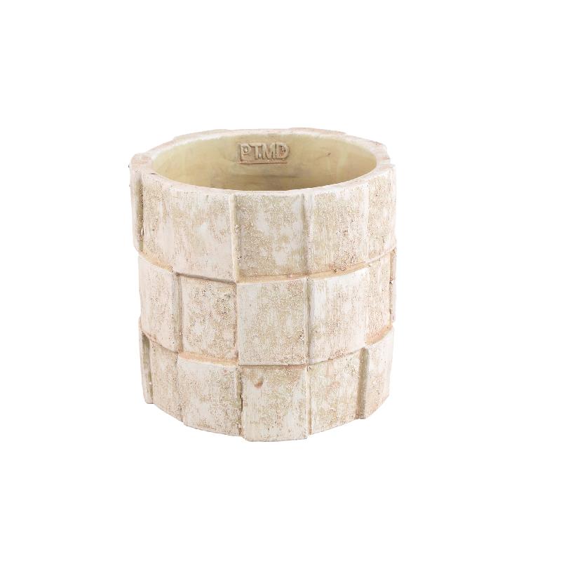 Josalin Crème Cement Pot Blokpatroon Rond XL - Set van 8 Stuks 17x18x18 cm