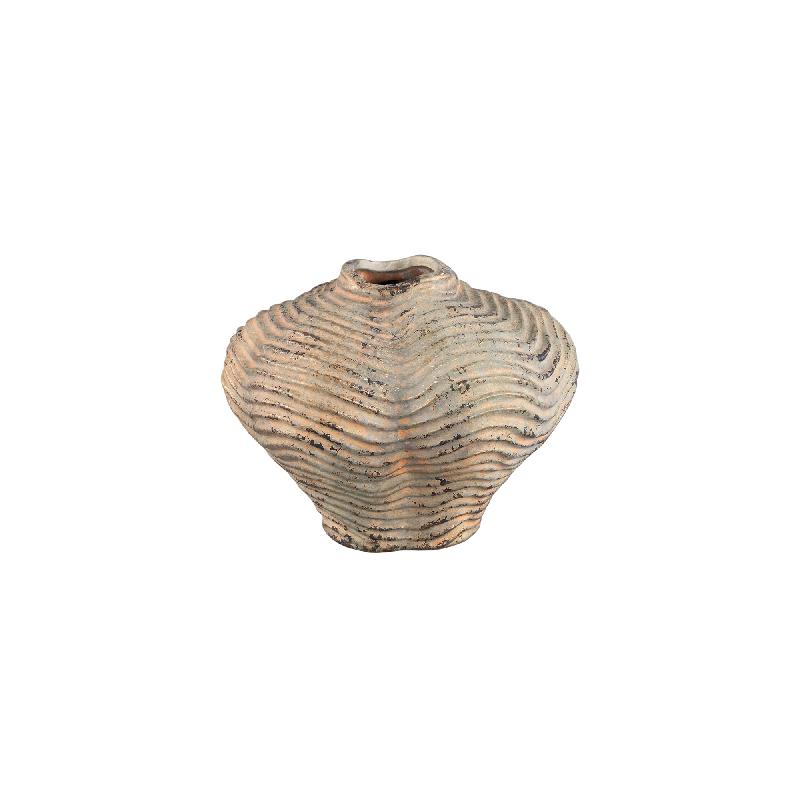 Isay Beige Cement Vaas Set van 8 Stuks Onregelmatige Vorm met Ribbelpatroon 15.5x20x19 cm