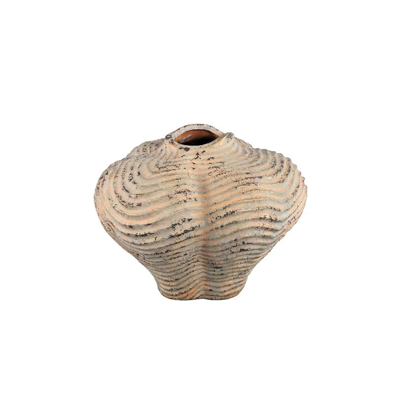 Isay Beige Cement Vaas Set van 6 Stuks Onregelmatige Vorm met Ribbels M 18.5x24x23 cm