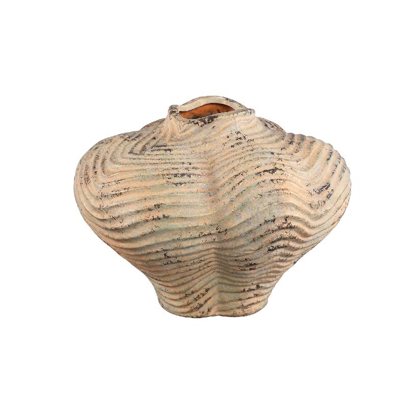 Isay Beige Cement Vaas Set van 4 Stuks Onregelmatige Vorm met Ribbelpatroon L 23x30x28.5 cm