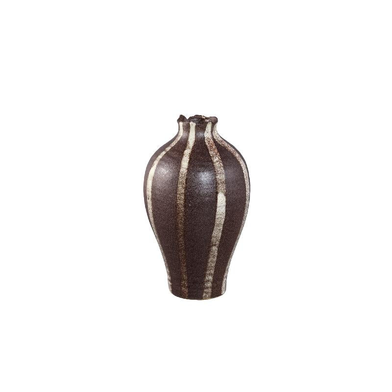 Eilan Donkerbruine Keramische Vaas met Streeppatroon Set van 2 28.5x18x18 cm