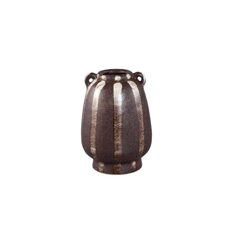 Eilan Donkerbruine Keramische Pot Streeppatroon Set van 4 Stuks 21.5x15.5x15.5 cm