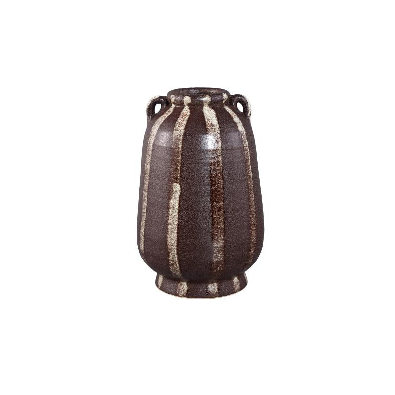 Eilan Donkerbruine Keramische Pot met Streepdesign L 25.5x17x17 cm