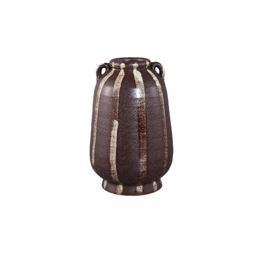 Eilan Donkerbruine Keramische Pot met Streepdesign L 25.5x17x17 cm