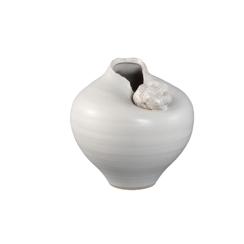 Marvie Bruine Keramische Vaas Met Steen L 25.5x26.5x26.5 cm