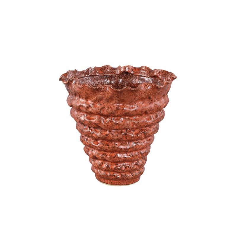 Nianh Bordeaux Keramische Vaas Geribd Rond L Set van 2 25.5x27.5x27.5 cm