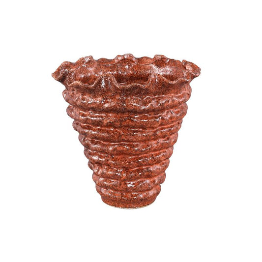 Nianh Bordeaux Keramische Vaas Geribbd Rond XL 30.5x30.5x30.5 cm