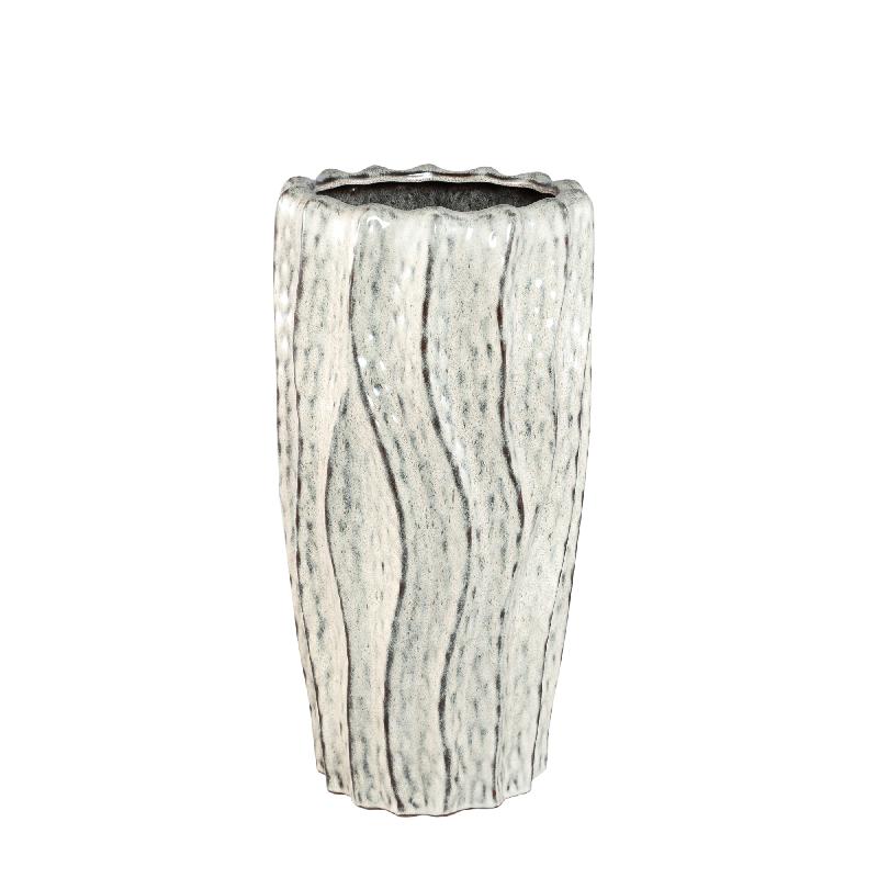 Adelina Witte Keramische Pot Golvend Design Rond Hoog S 60x31x31 cm