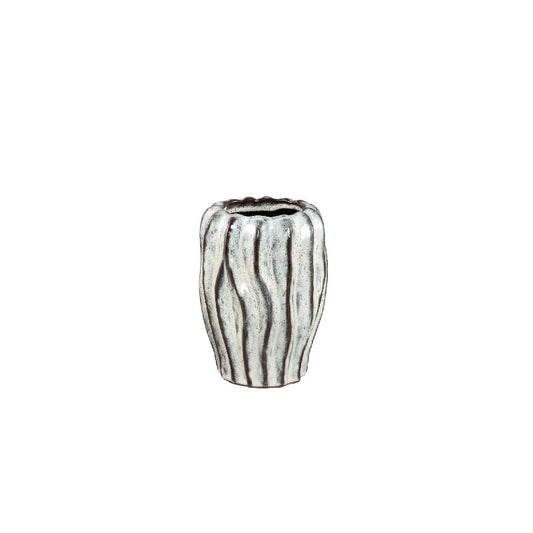 Adelina Witte Keramische Vaas Golfdesign Rond S - Set van 6 20x14.5x14.5 cm