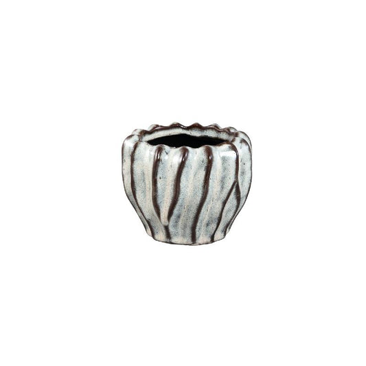 Adelina Witte Keramische Pot Golvend Ontwerp Rond Laag Set van 12 10x13x13 cm